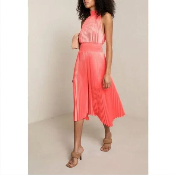 NEW A.L.C. $595 Coral Pink Renzo Pleated Blouson Dress - Picture 1 of 10